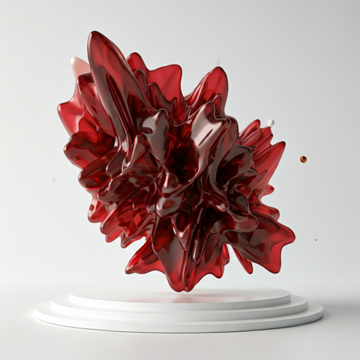 Abstract red sculptural form representing Elixir innovation and craft